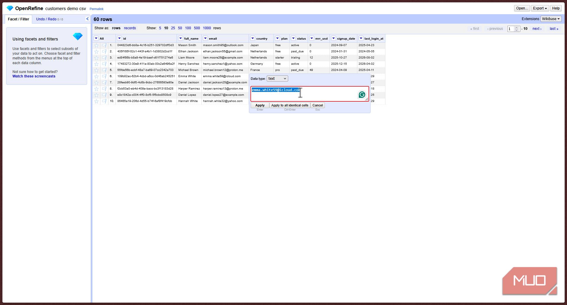 OpenRefine text editing.