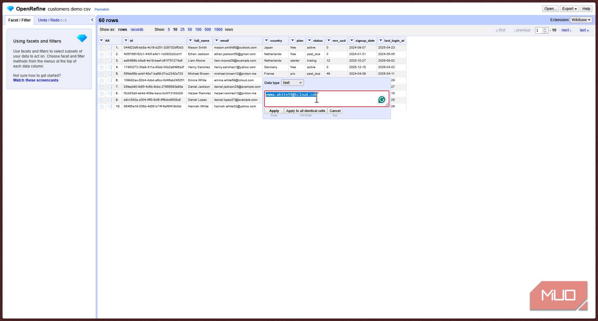 OpenRefine text editing.