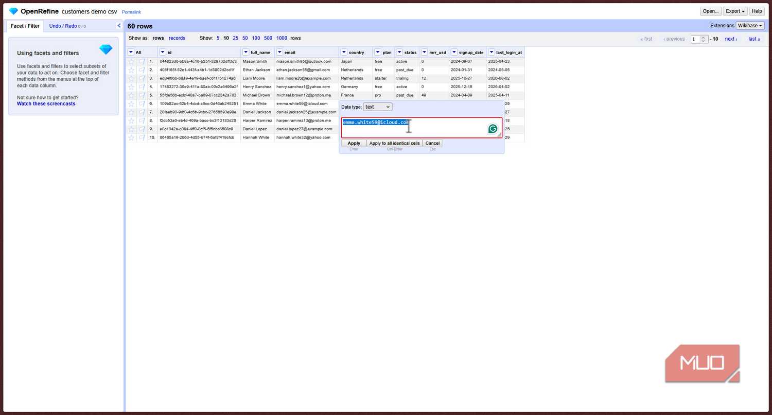 OpenRefine text editing.