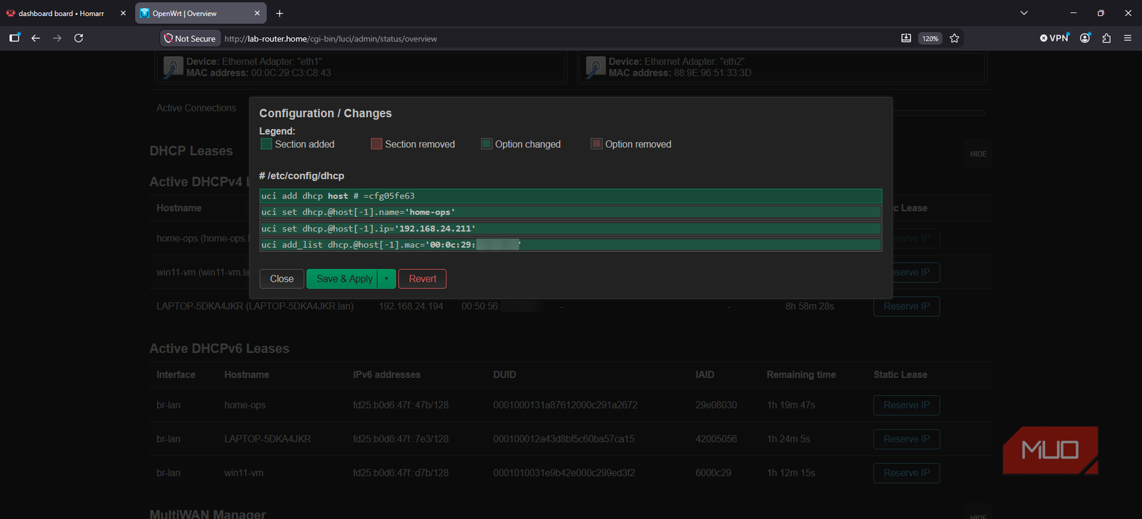 OpenWRT LuCI reservation of IP address for target server