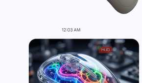 Original and AI-remixed Logitech mouse photo in Google Messages chat