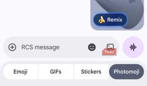 Photomoji tab with Remix option on a mouse sticker