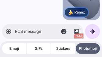 Photomoji tab with Remix option on a mouse sticker