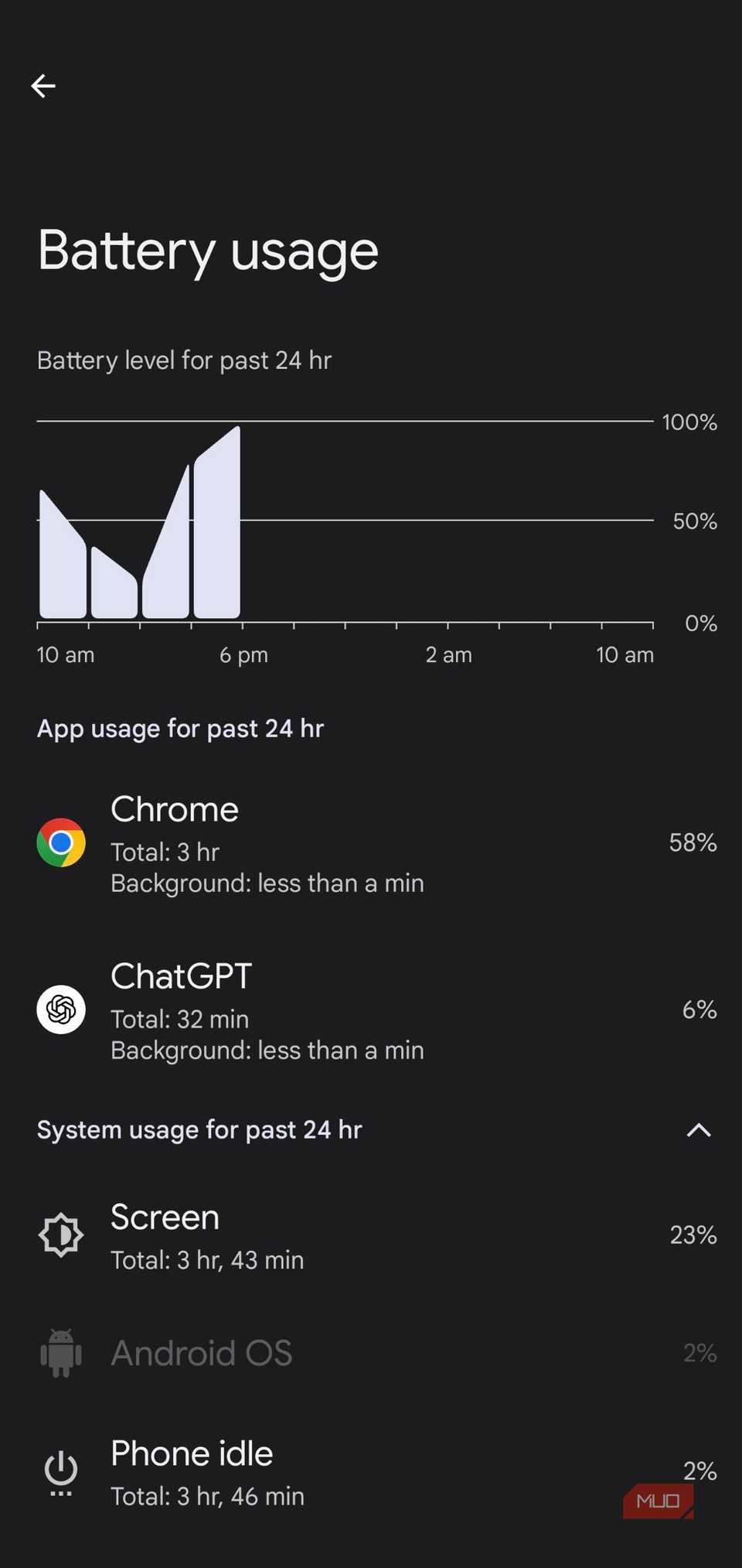 Pixel 4XL battery stats overnight use
