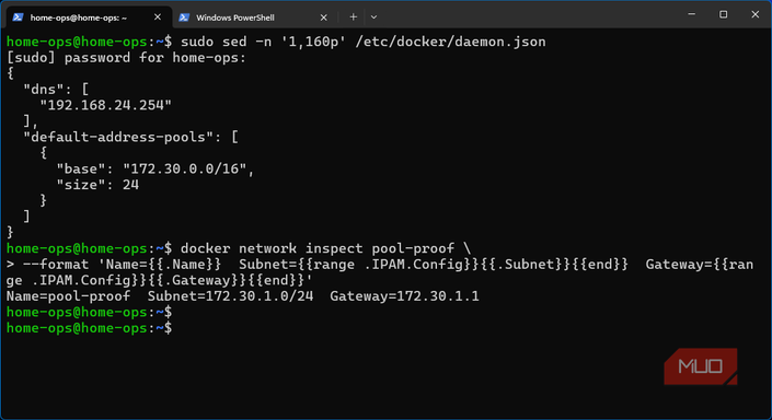 Параметры подсетей в Docker Скриншот с настройкой подсетей и пула адресов для Docker