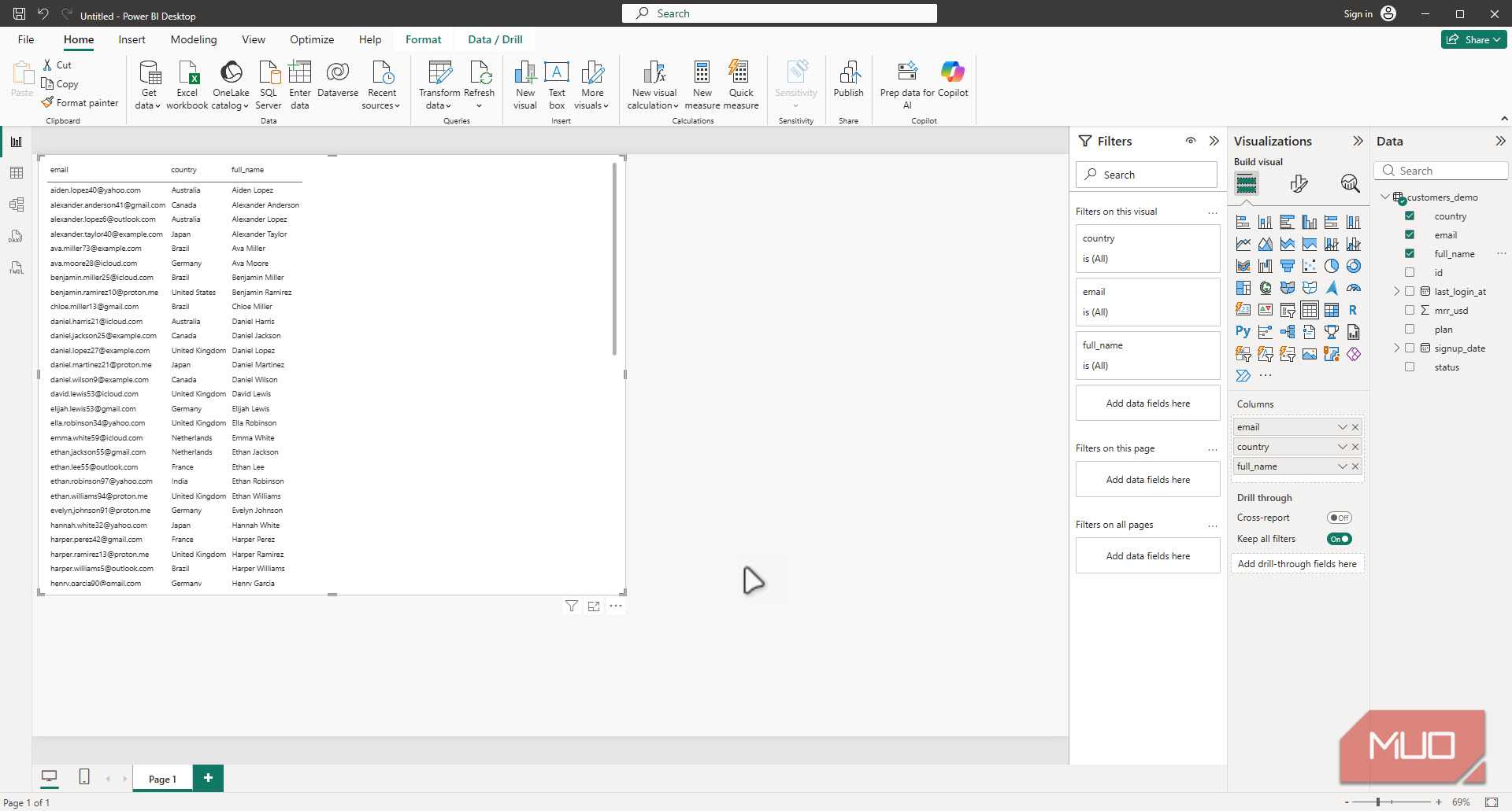 Power Bi desktop data selection screen.
