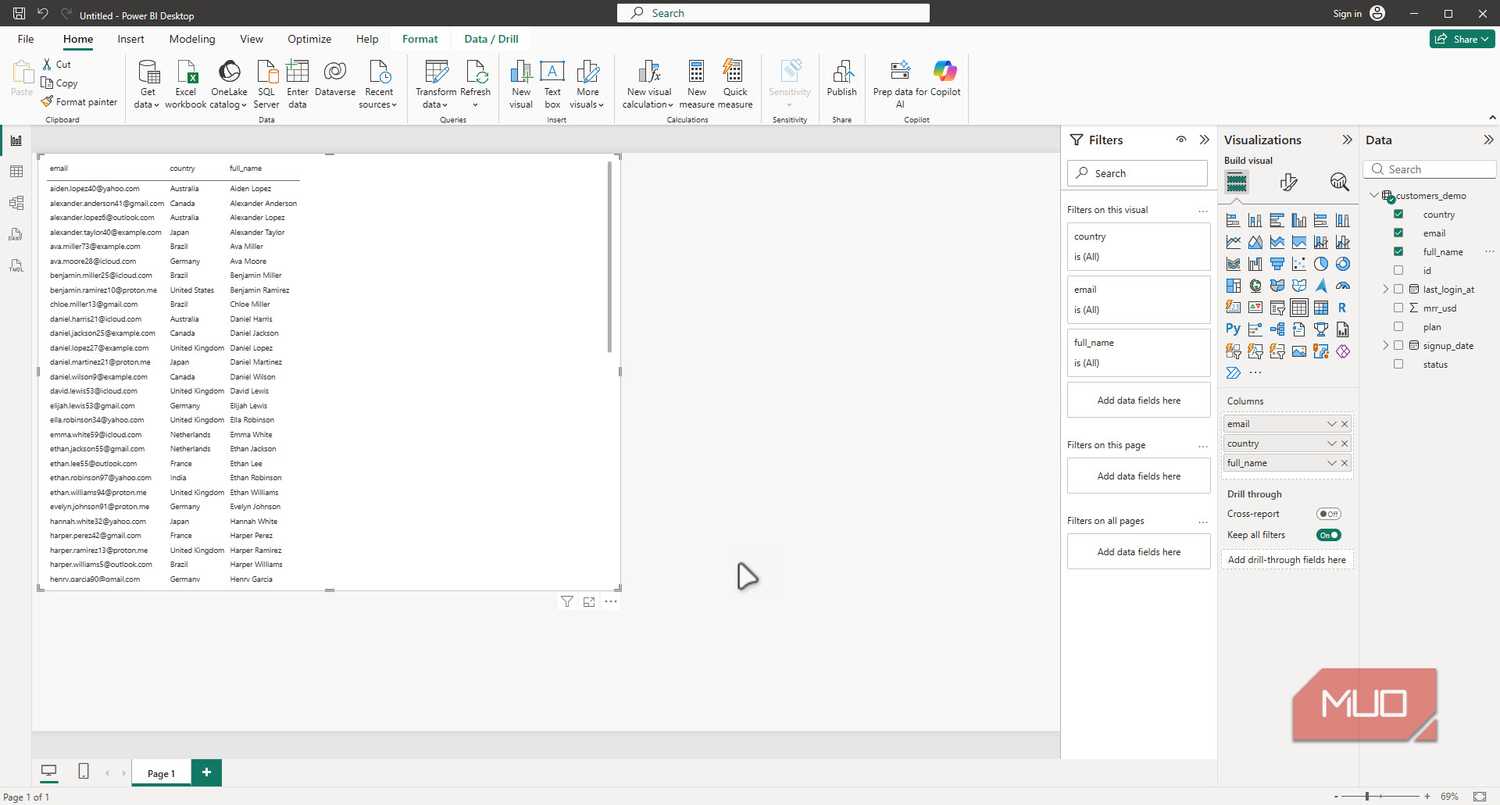 Power Bi desktop data selection screen.