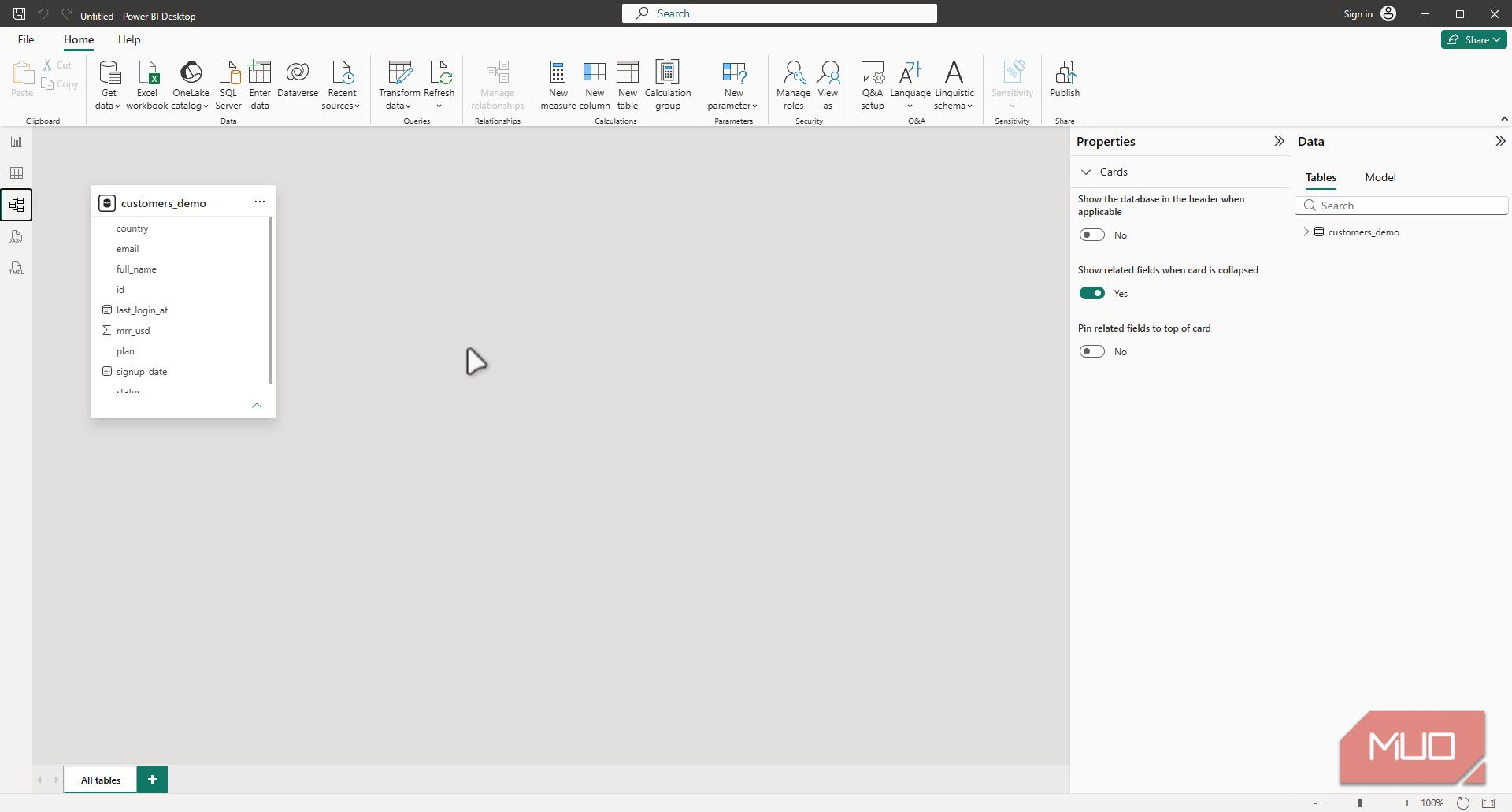 Power Bi desktop grid view.