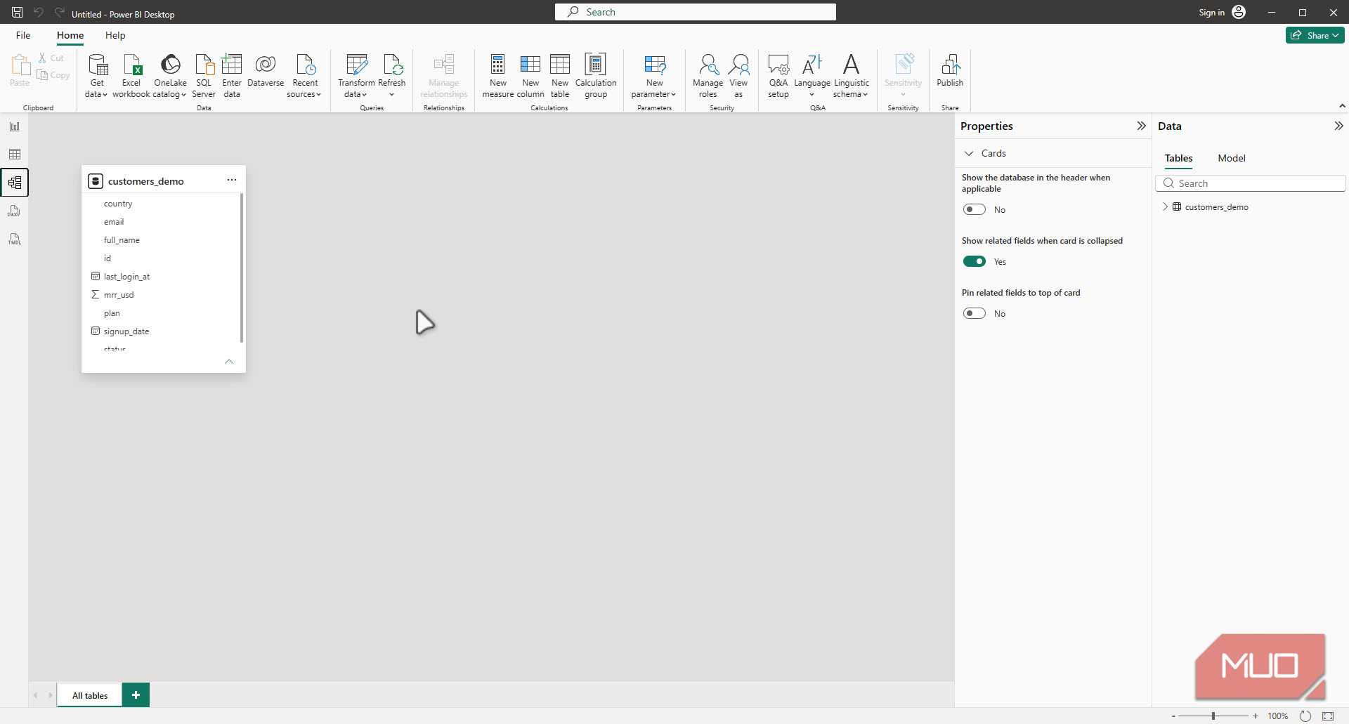 Power Bi desktop grid view.