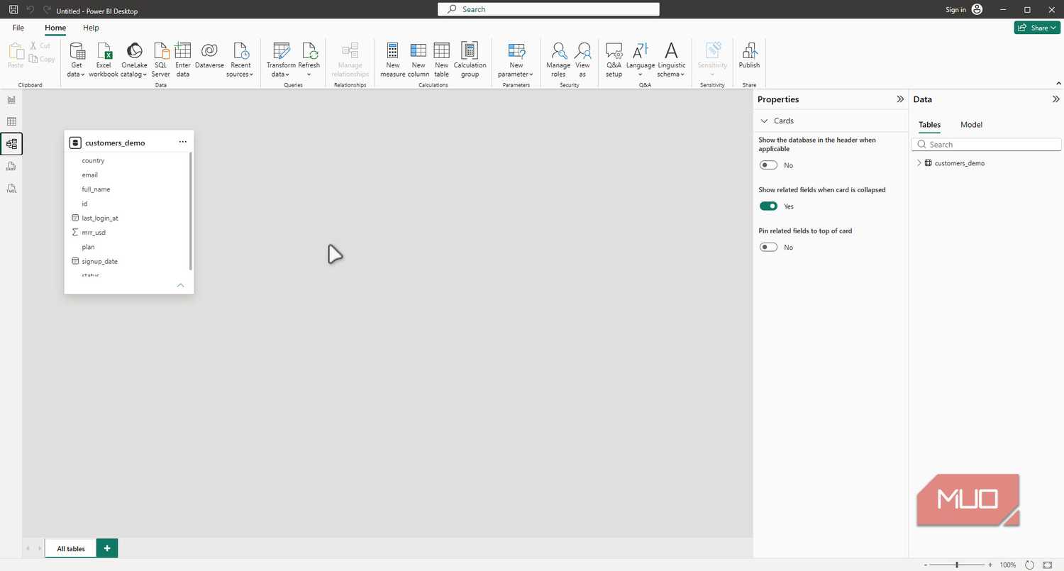 Power Bi desktop grid view.