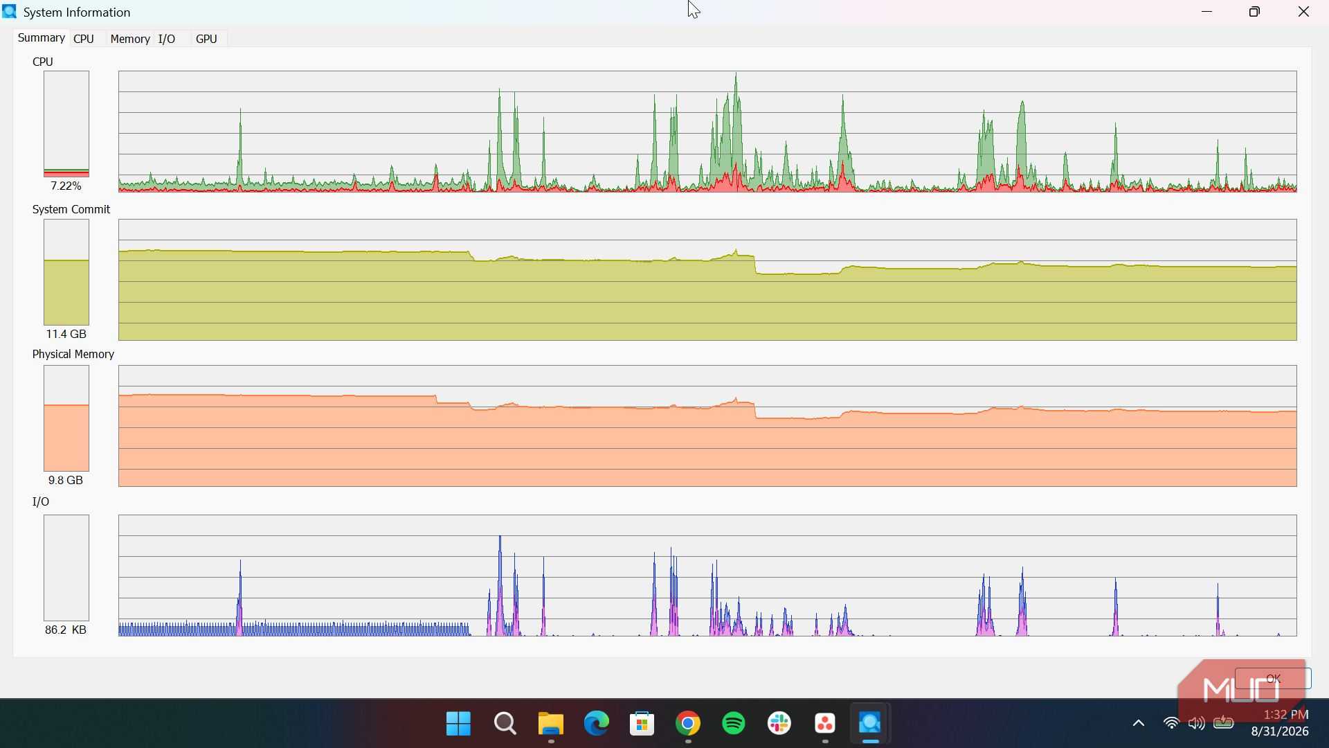 Process explorer system information page