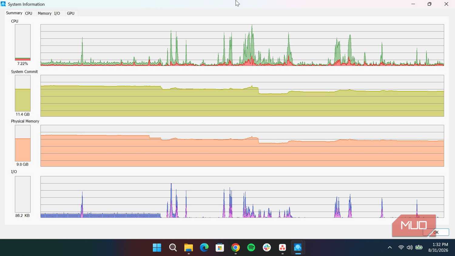 Process explorer system information page