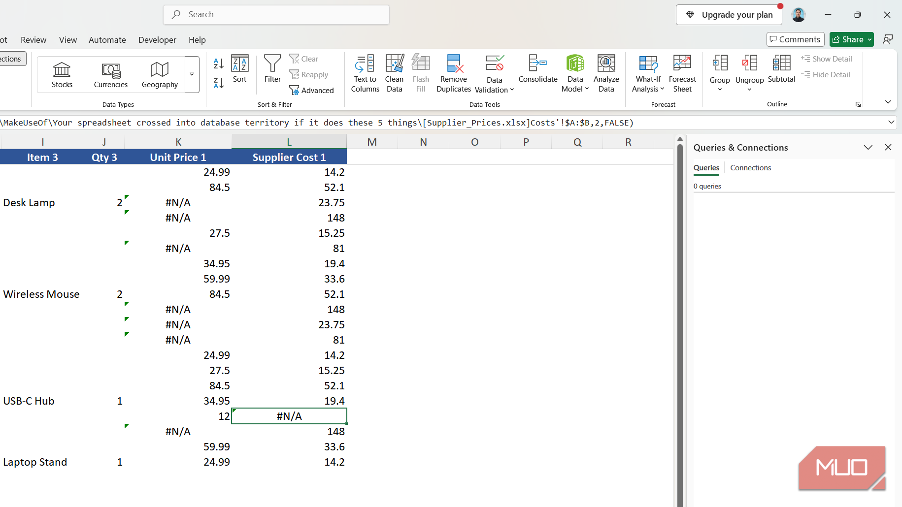 Queries & Connections sidebar in Excel.