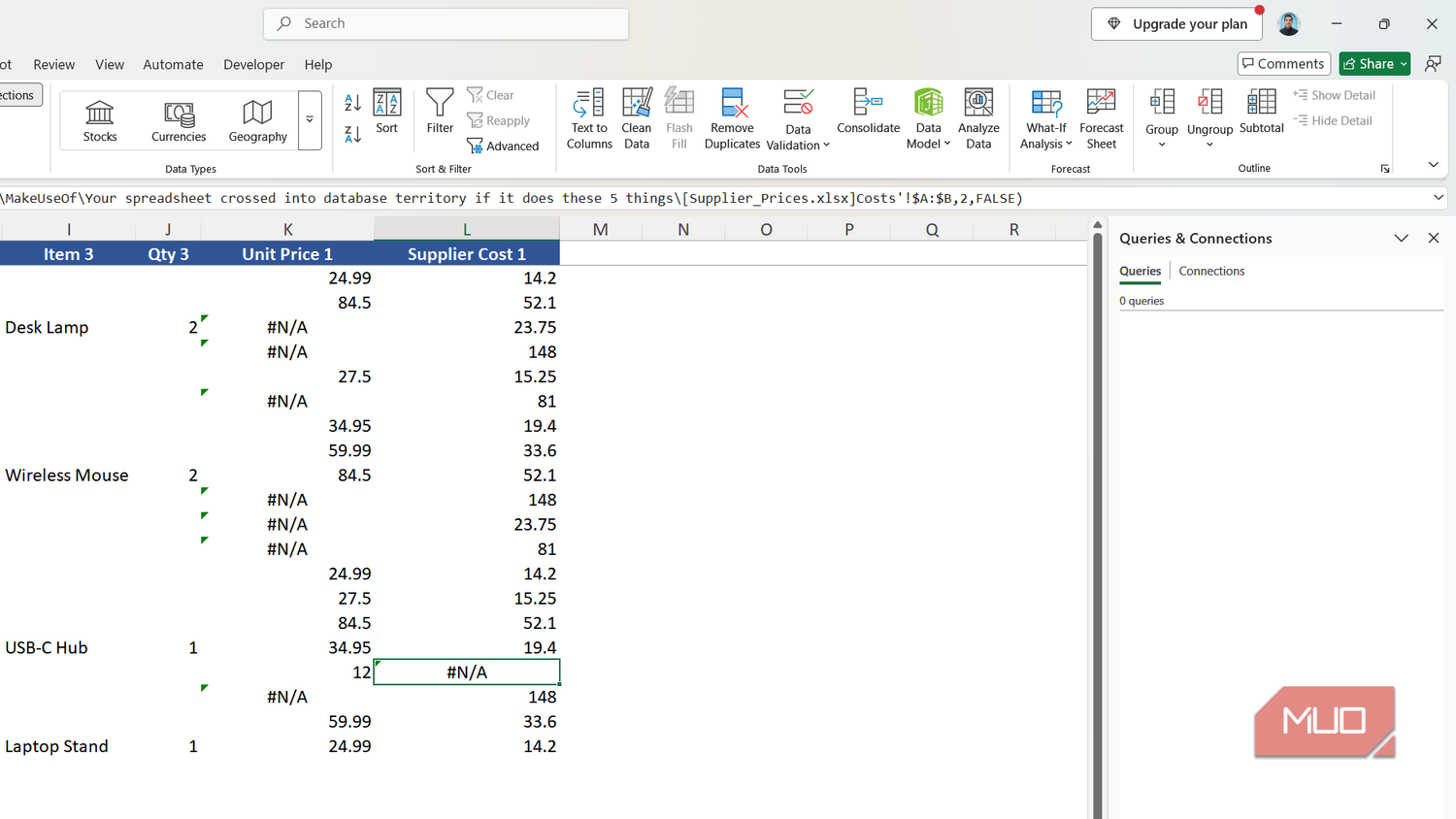 Queries & Connections sidebar in Excel.