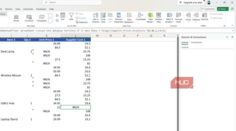 Queries & Connections sidebar in Excel.