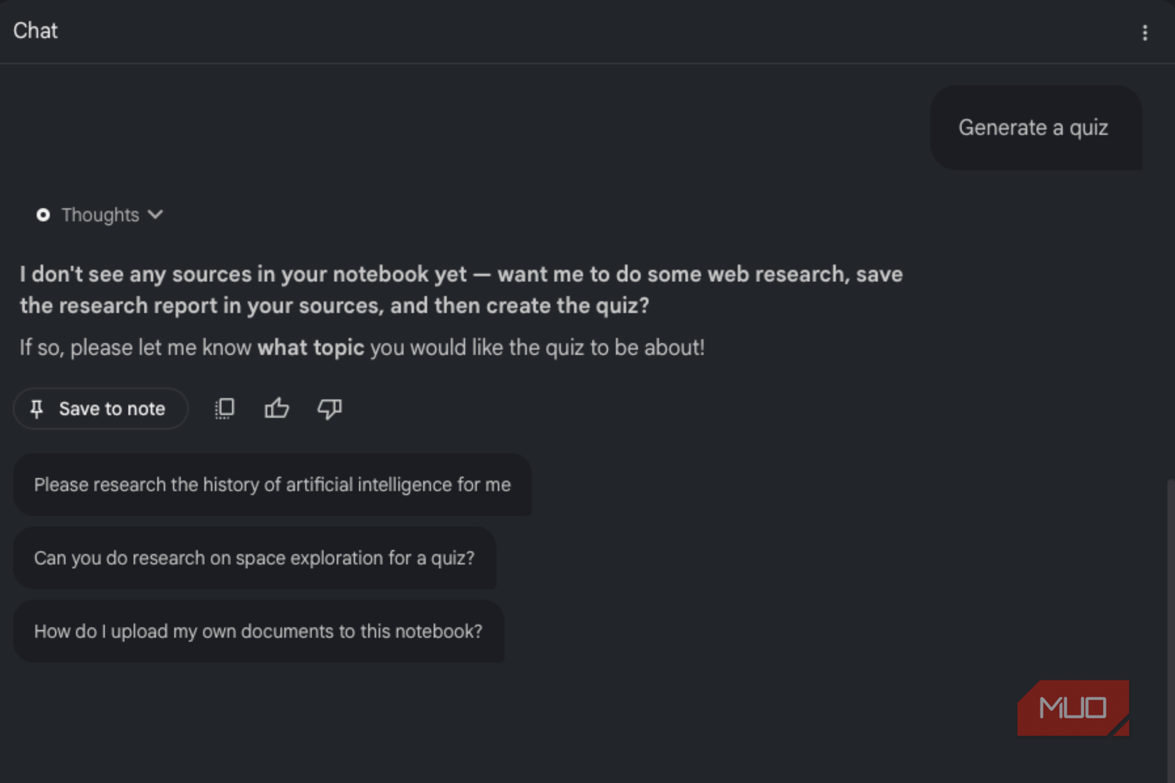Quiz generation on Gemini Notebook