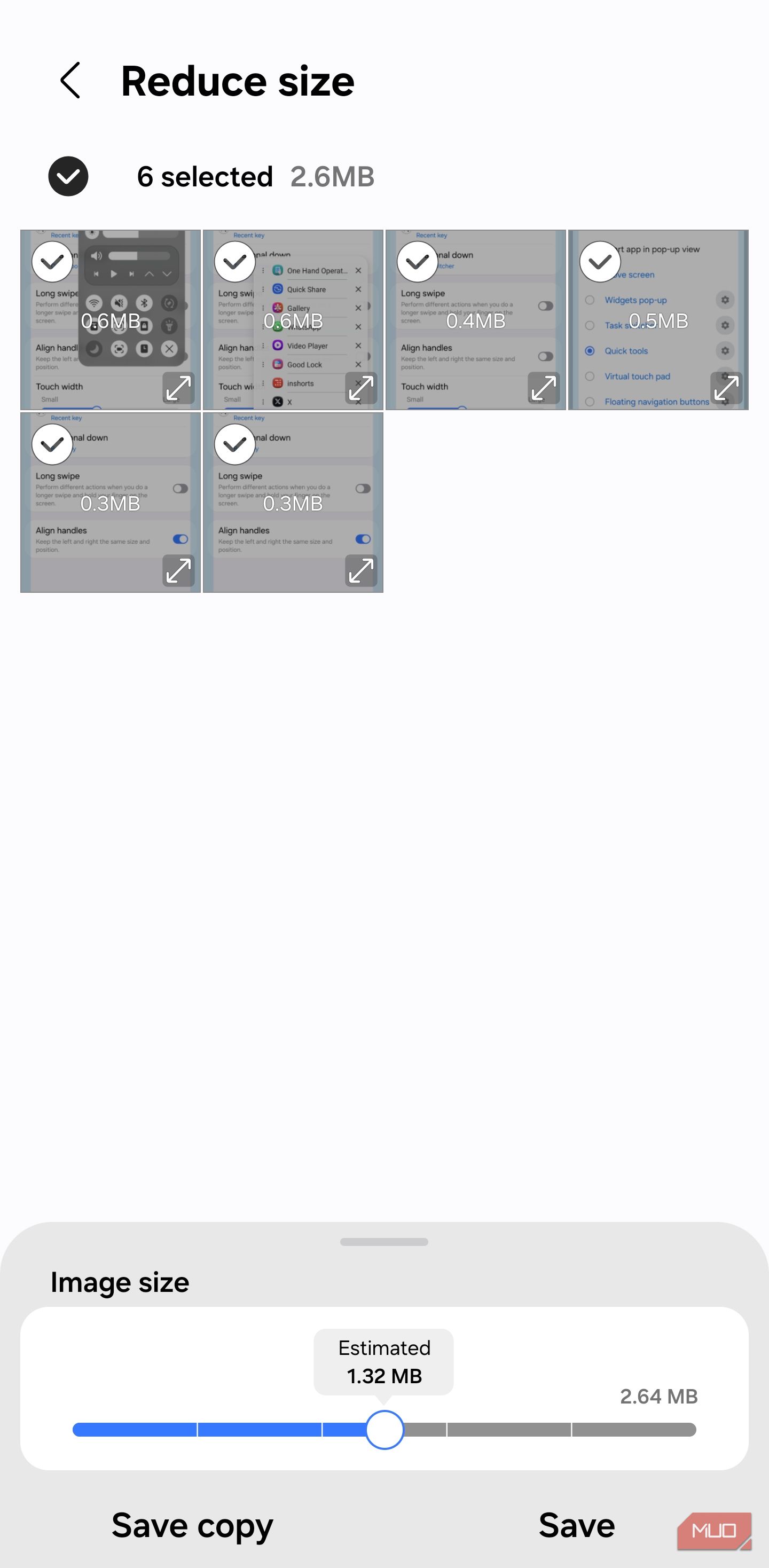 Reduce size screen in Samsung Gallery