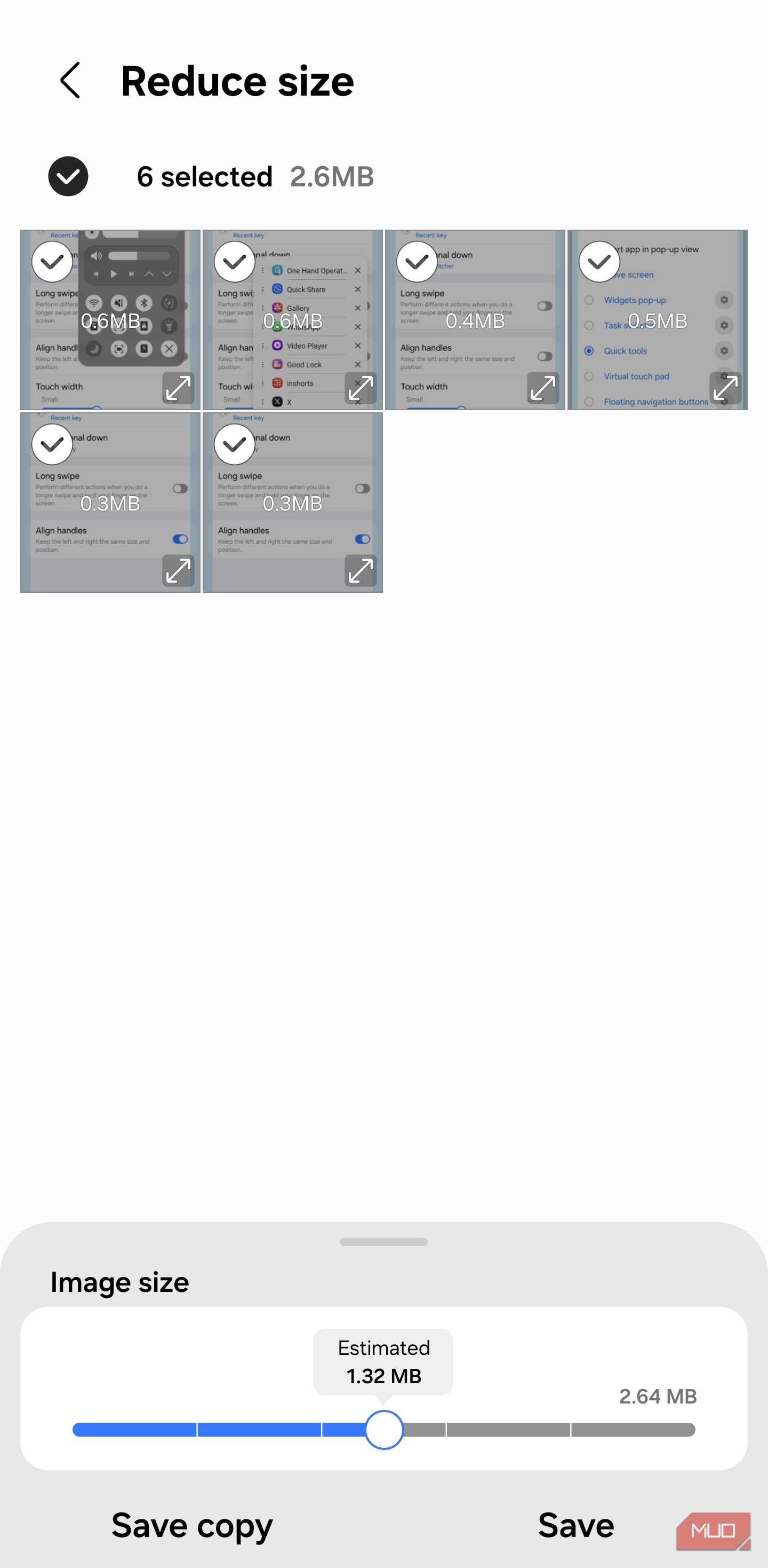 Reduce size screen in Samsung Gallery
