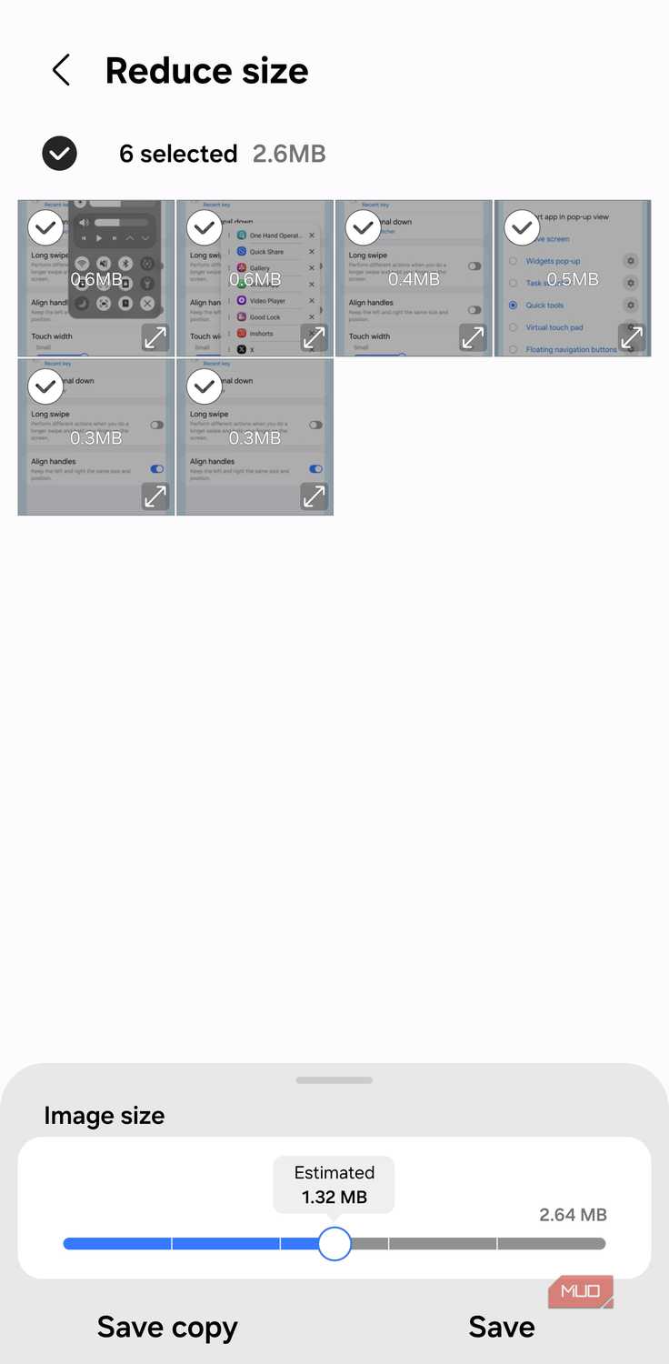 Reduce size screen in Samsung Gallery