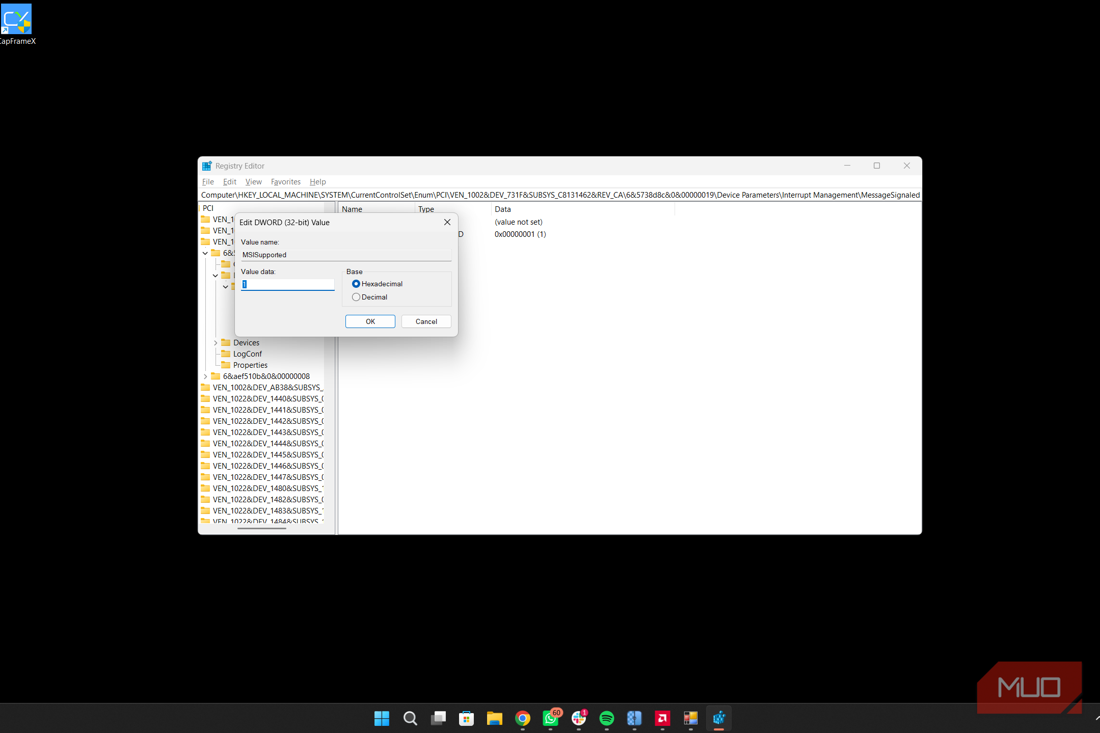 Registry Editor MSI Mode enabled 