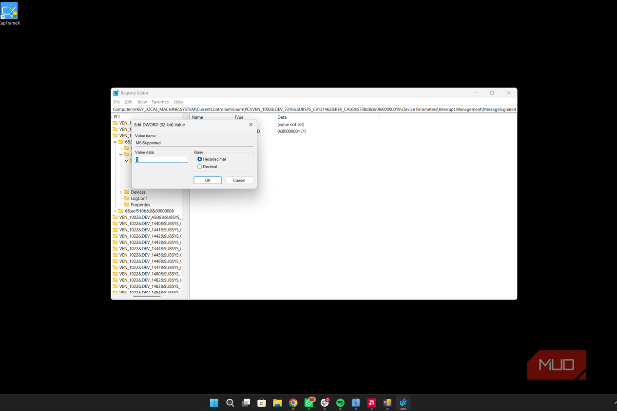 Registry Editor MSI Mode enabled