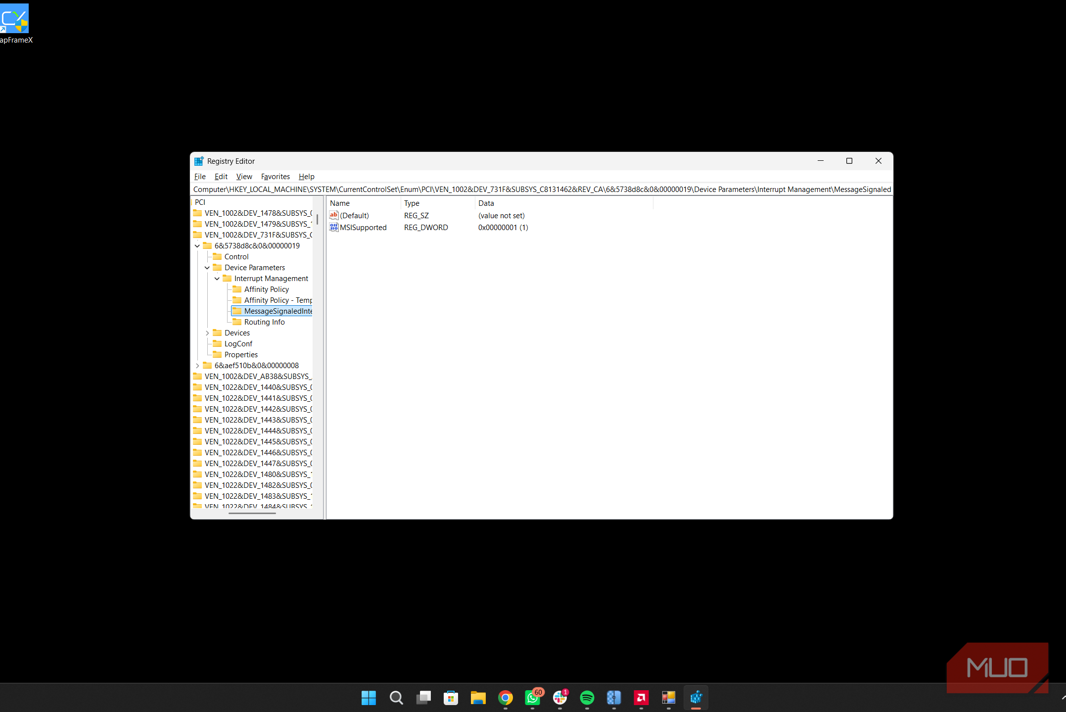 Registry Editor MSI Mode