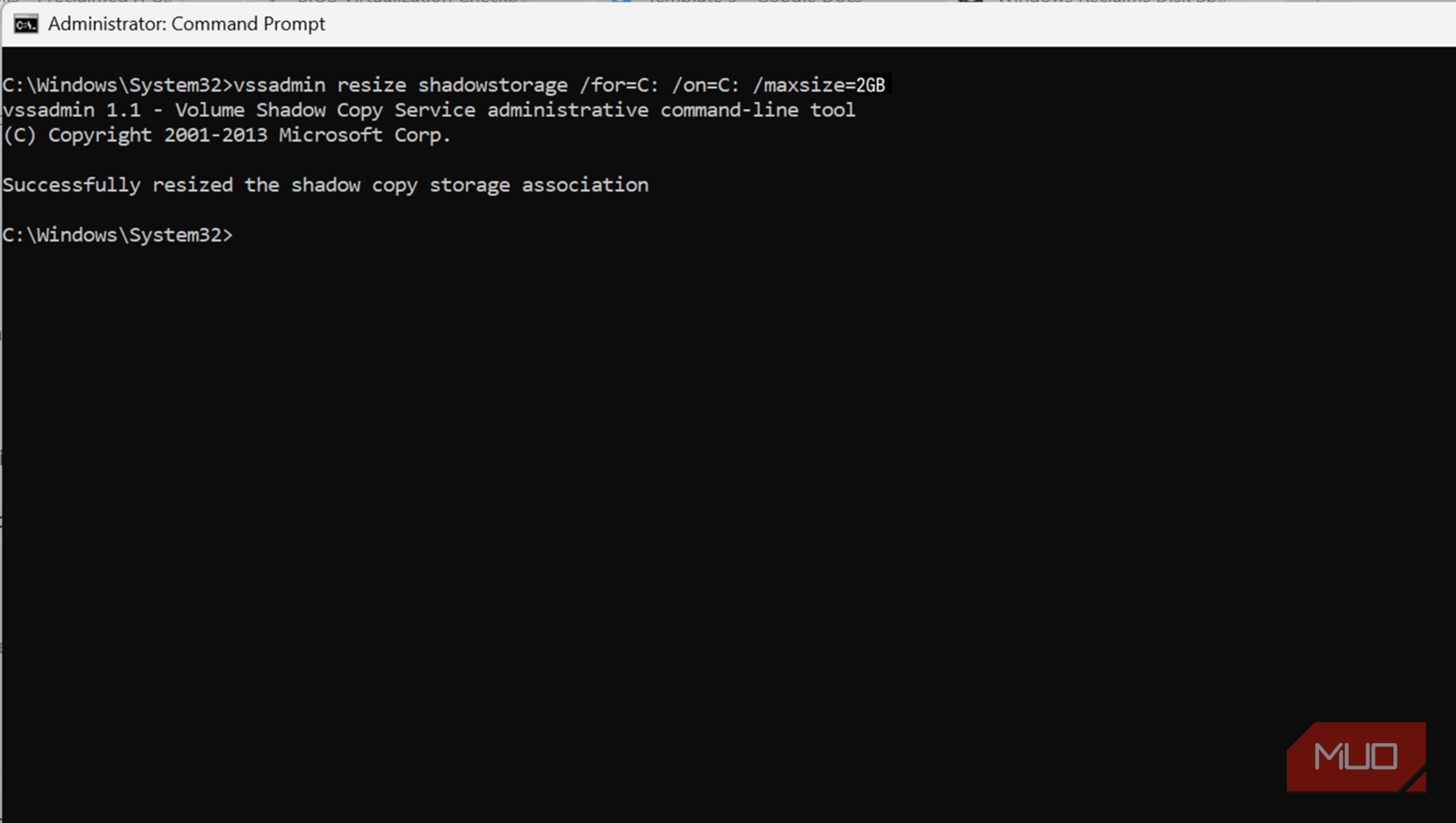 Resizing the shadow copy