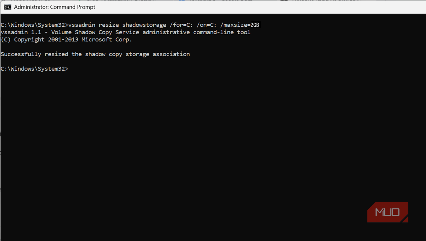 Resizing the shadow copy