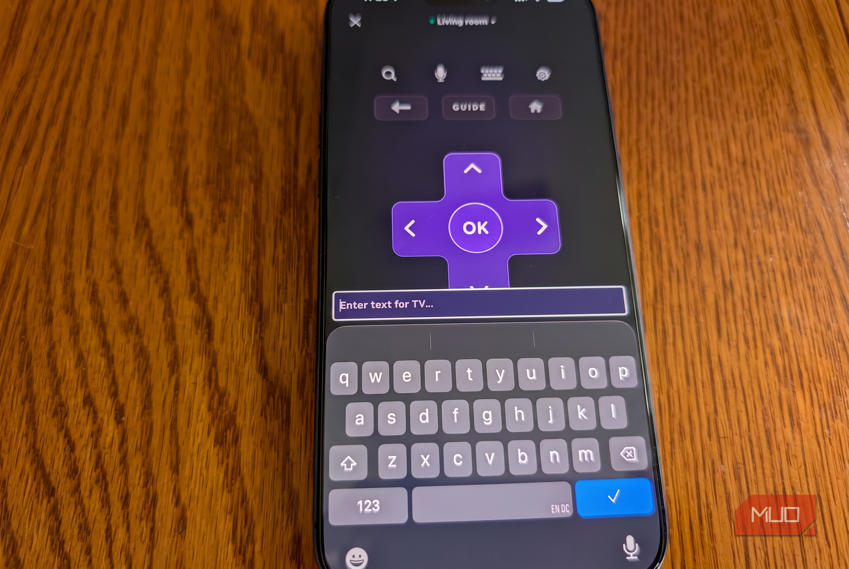 Roku app's keyboard on an iPhone.