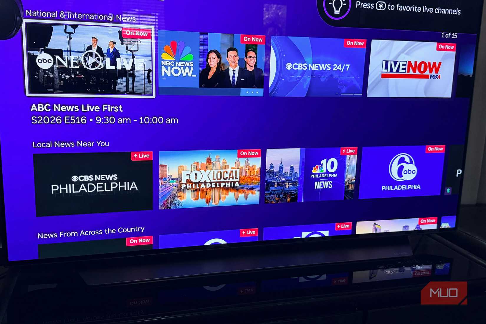 The Roku Channel showing local news options.