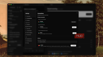 Rowboat settings Connections panel listing Google (connected), Fireflies, Slack, and Gmail toolkit options