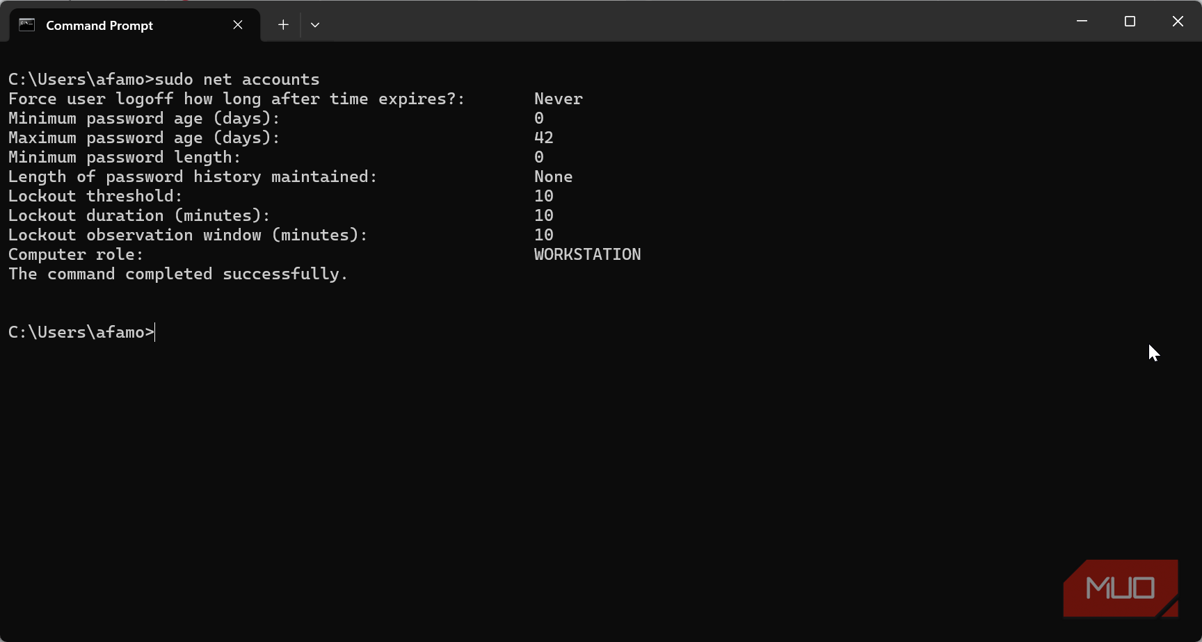 Running net accounts with sudo
