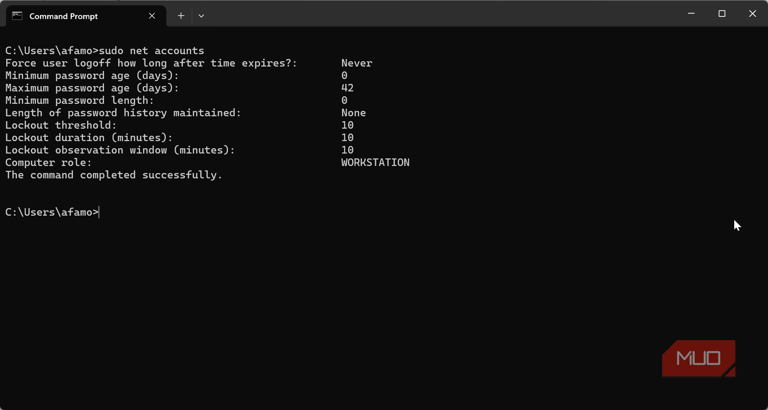 Running net accounts with sudo