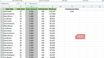 Sales Amount column highlighted in Excel.