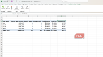 Sales table in Excel with gross margin.
