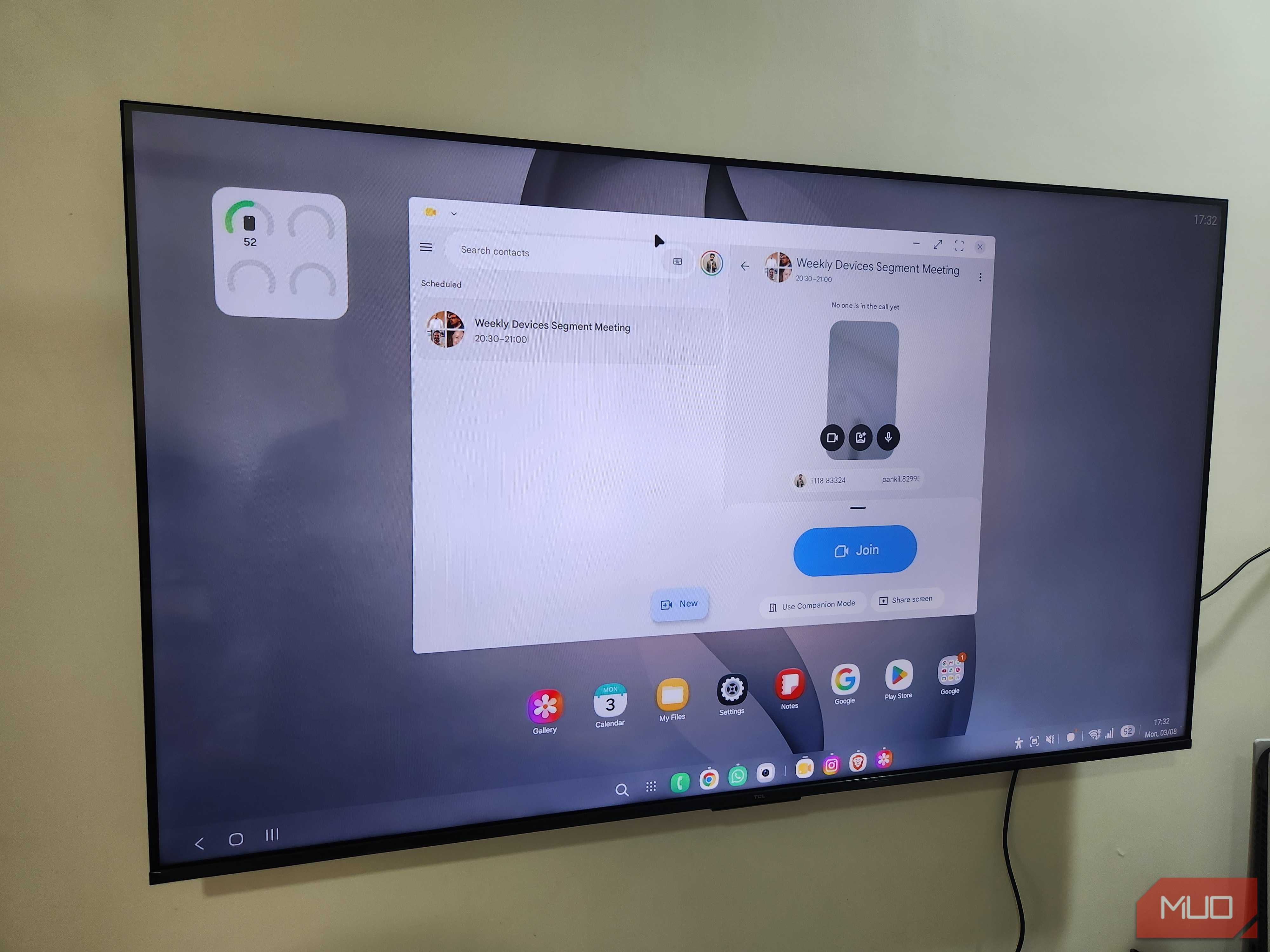 Samsung DeX on TV showing Google Meet