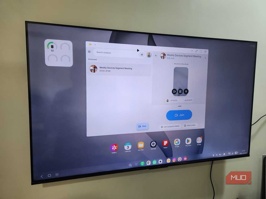 Samsung DeX on TV showing Google Meet
