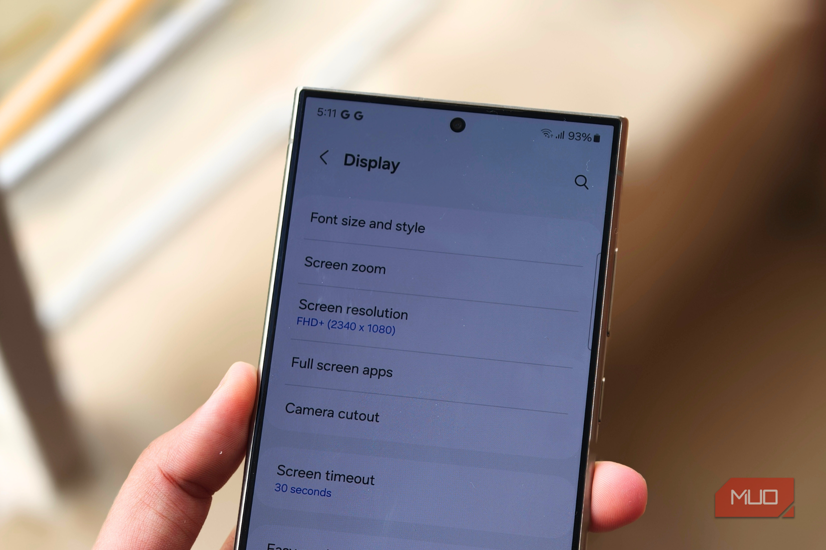 Samsung Galaxy S24 Ultra display settings app