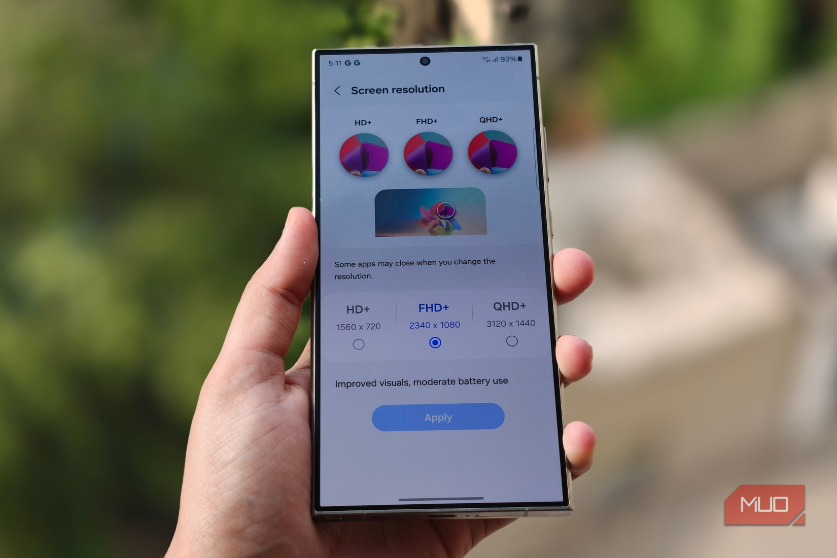 Samsung Galaxy S24 Ultra screen resolution changes