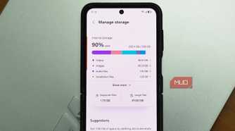 samsung galaxy z flip 6 showing manage storage screen at 90% capacity with 232 4gb used of 256gb