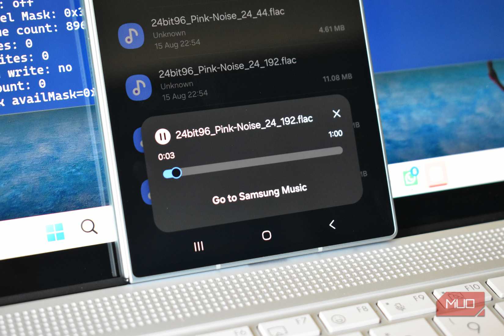 samsung galaxy z fold 8 playing 192khz audio file.