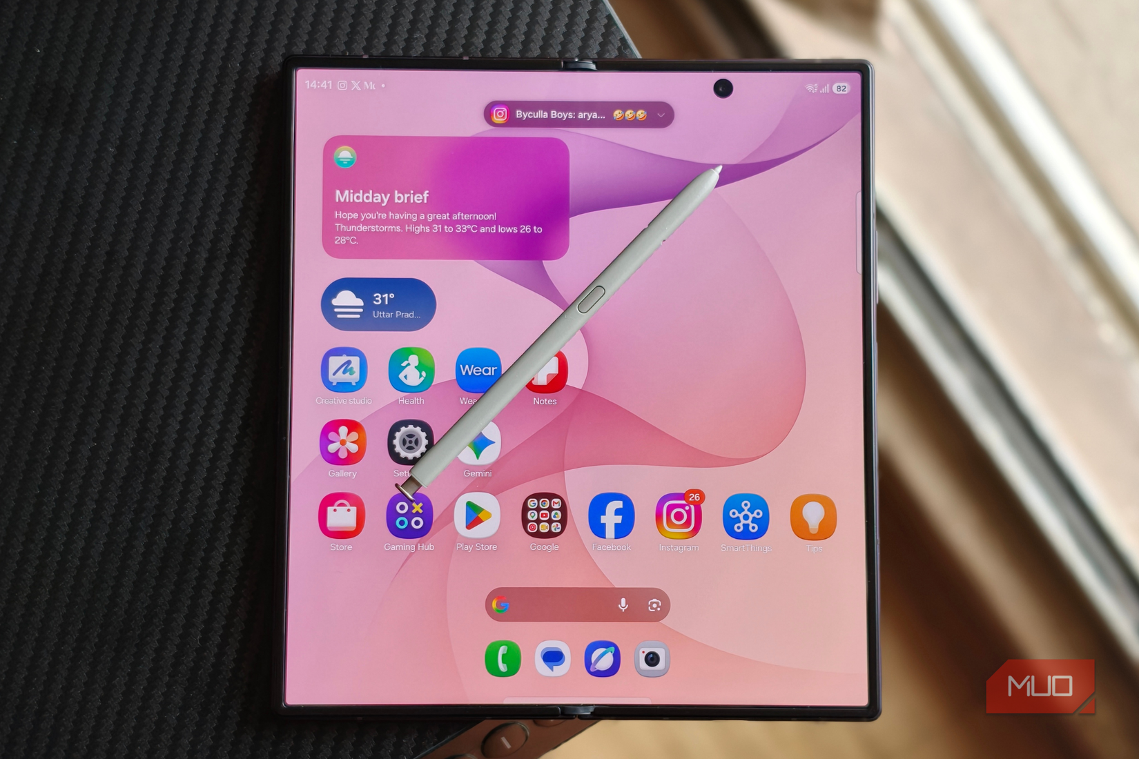 Samsung Galaxy Z Fold 8 Ultra with a S Pen on it