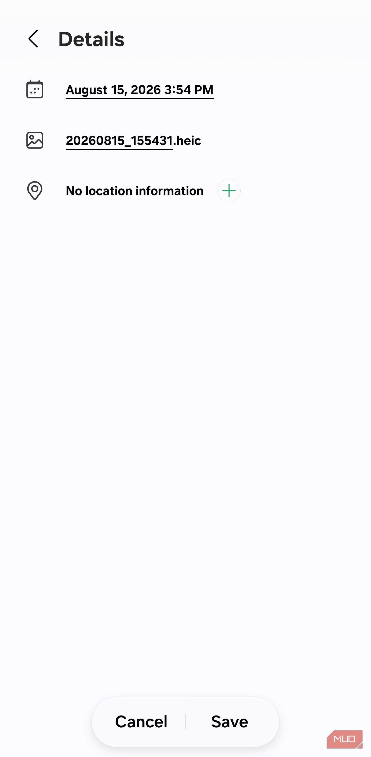 Samsung Gallery details after clearing location