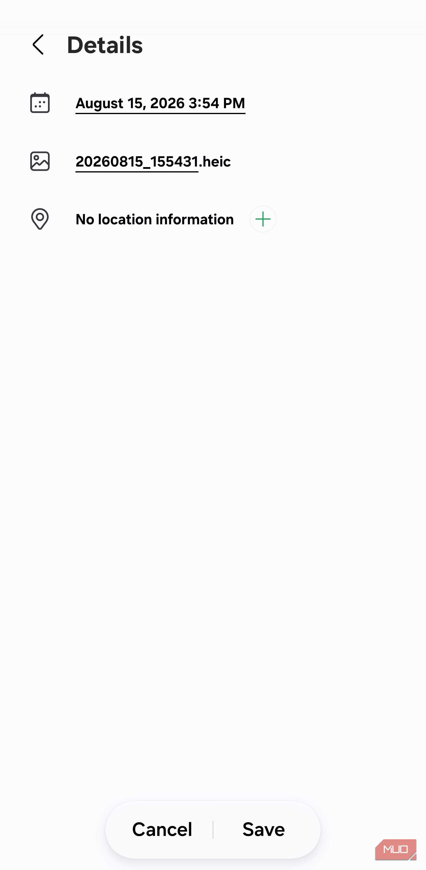 Samsung Gallery details after clearing location