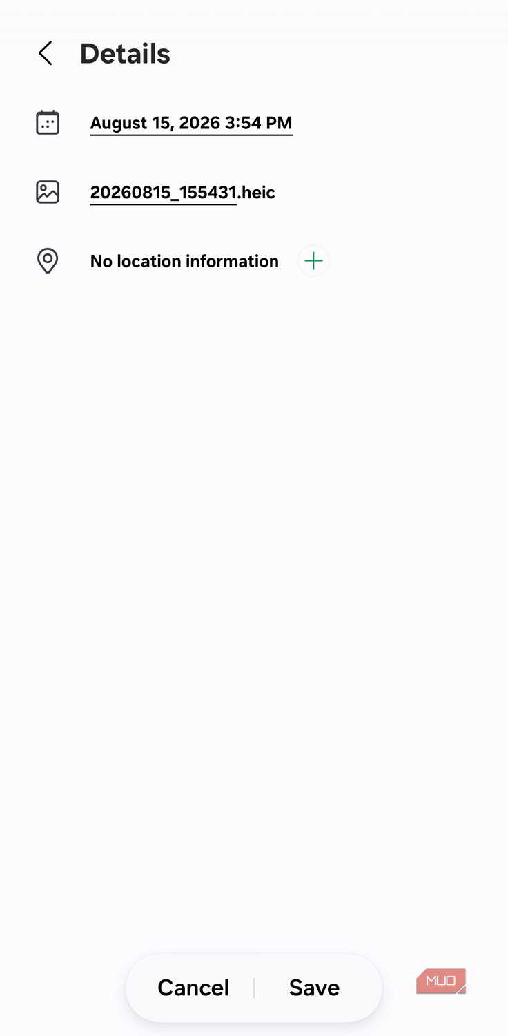 Samsung Gallery details after clearing location