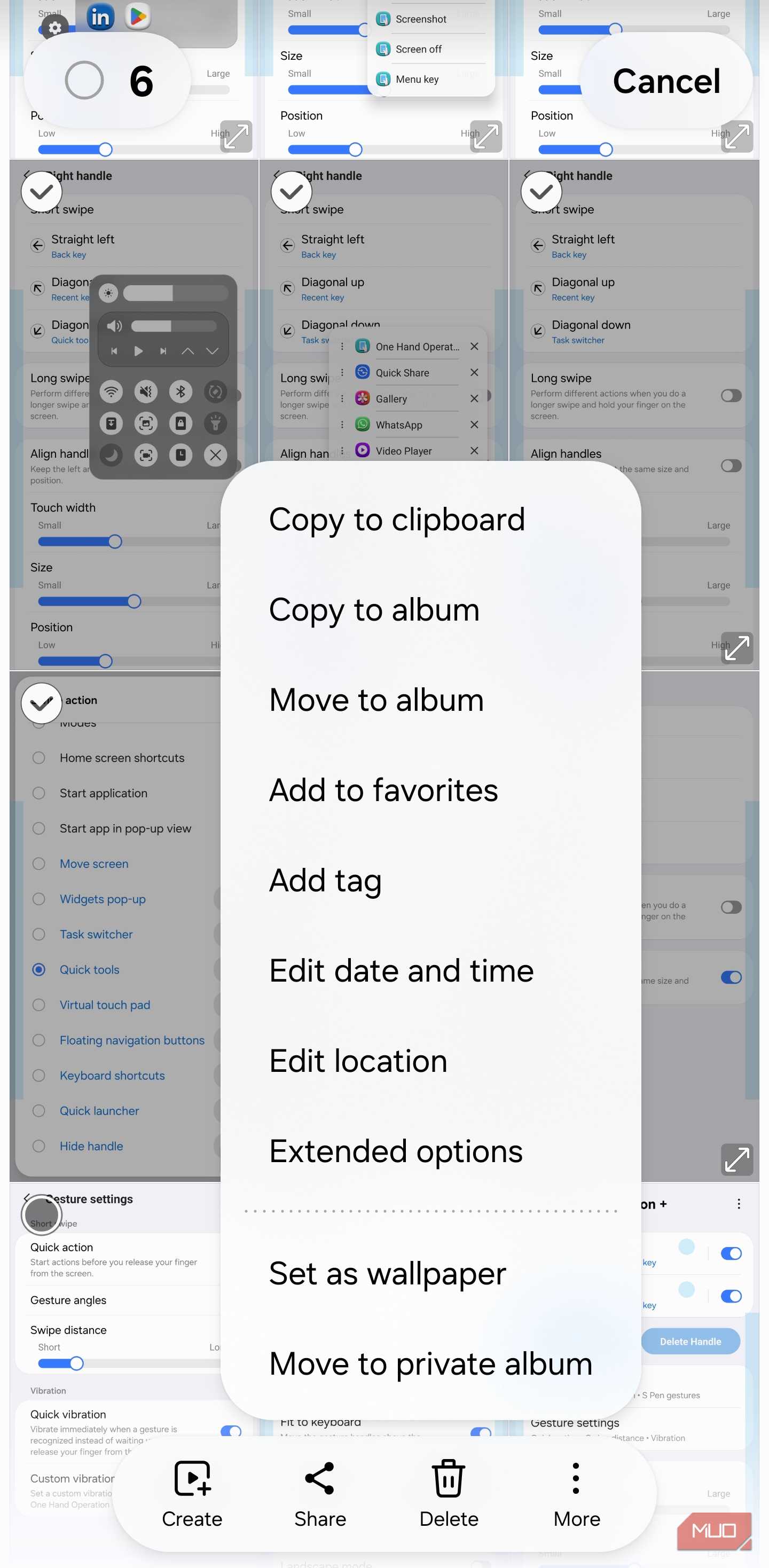 Samsung Gallery More menu with Extended options