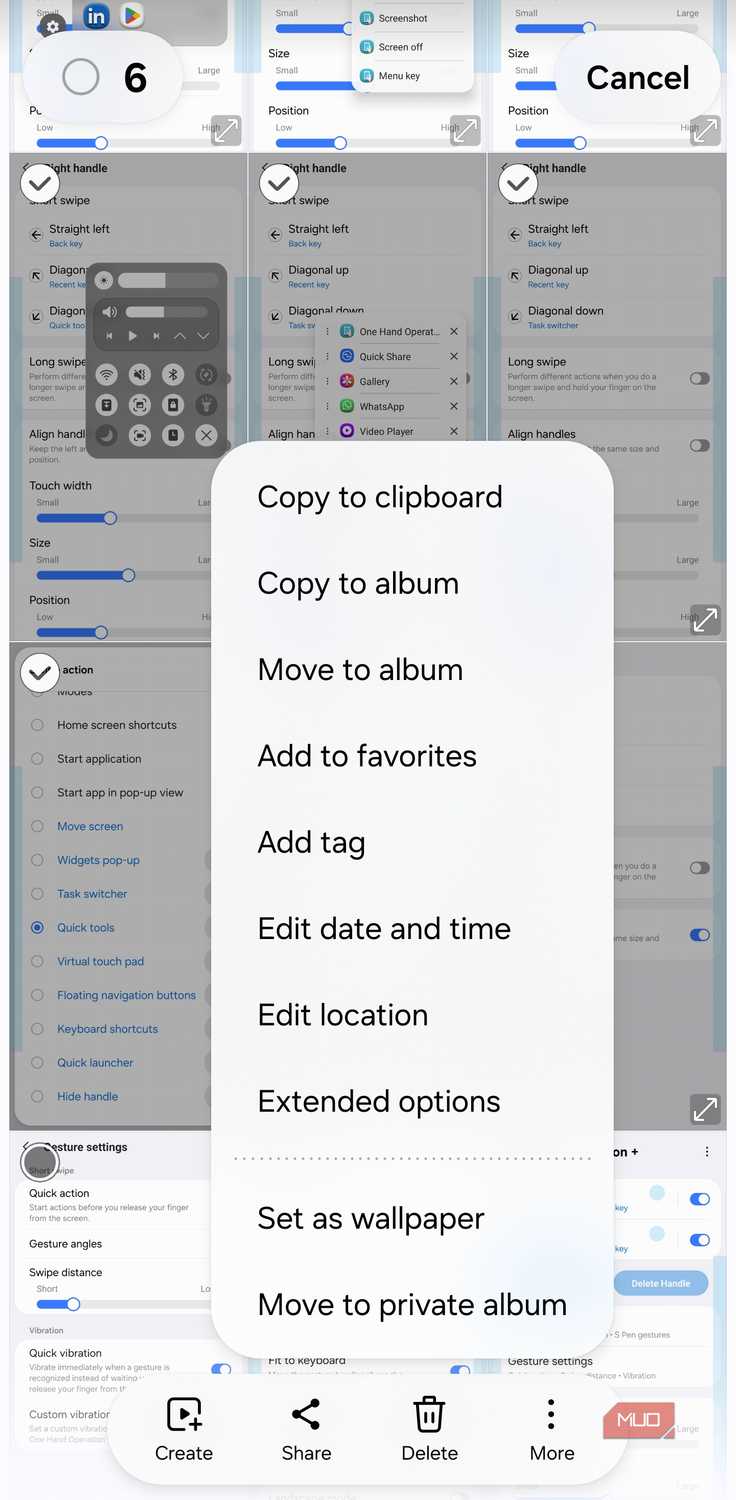 Samsung Gallery More menu with Extended options
