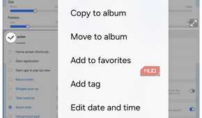 Samsung Gallery More menu with Extended options