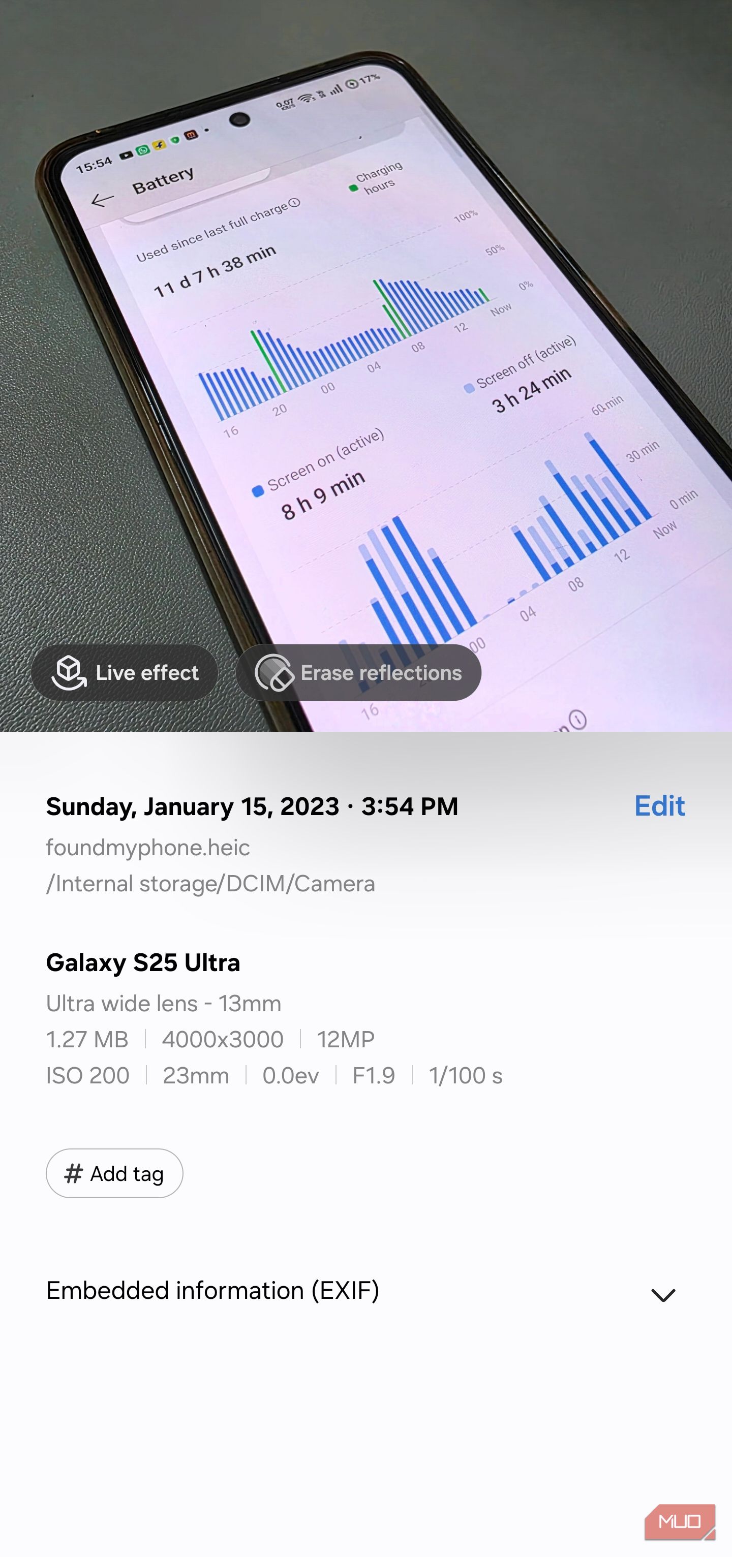 Samsung Gallery photo details after metadata wipe