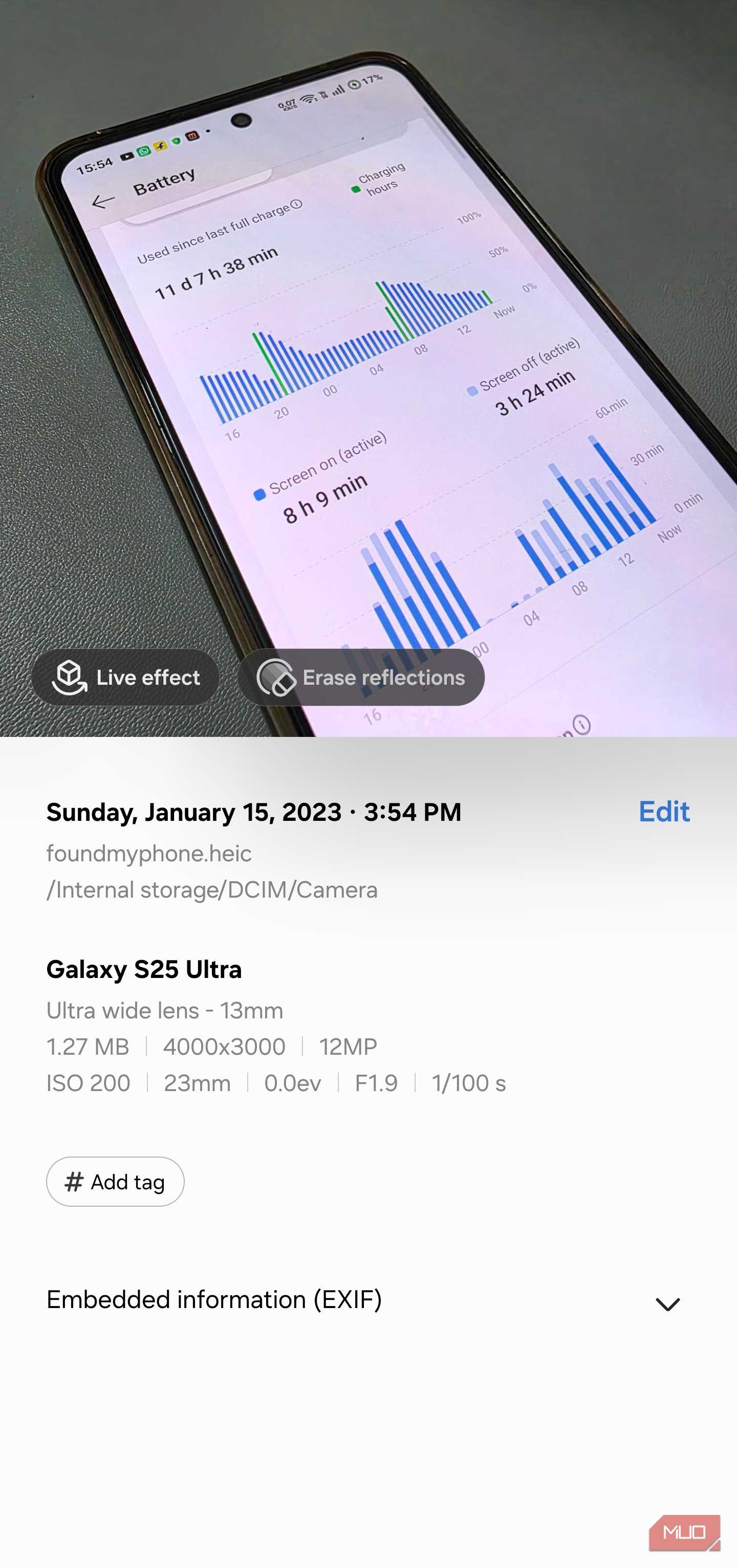 Samsung Gallery photo details after metadata wipe
